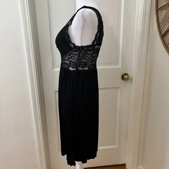 Black Coquette Babydoll Slip Dress Lace Fairy Whimsygoth Witchy Y2K Sheer Sz M - Picture 4 of 7